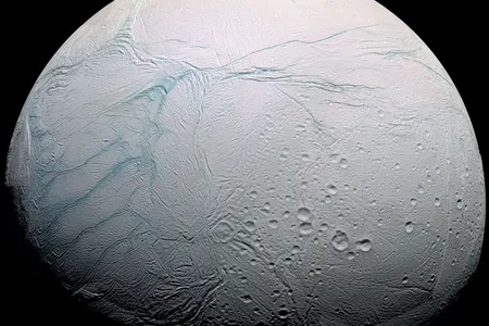 Enceladus' four tiger stripes may have formed during a period of coolness, when the moon's inner sea froze, swelled, and cracked the surface at the south pole.