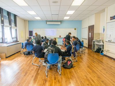 Students and advisers in a class at the new Vaux Big Picture High School in Philadelphia