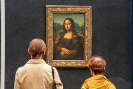 Painted by Leonardo da Vinci sometime between 1503 and 1519, the Mona Lisa is on display at the Louvre.
