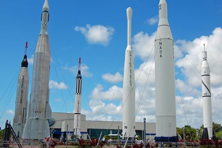 Historic rockets on display at NASA's Kennedy Space Center in Florida (including, from left, variants of Atlas, Redstone, Thor, and Jupiter) can all trace their engine heritage to the propulsion research of George Sutton. 