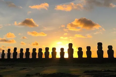 Sunrise at the Tongariki site on Easter Island