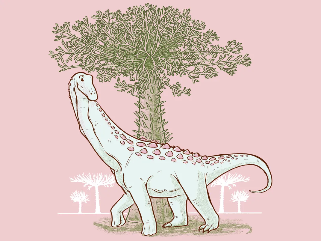 Dinosaur Rubs Against Tree