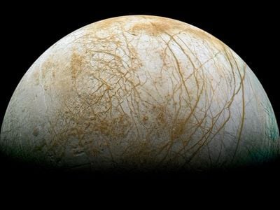 The Galileo spacecraft's view of the crazy cracks and brown gunk on Europa.