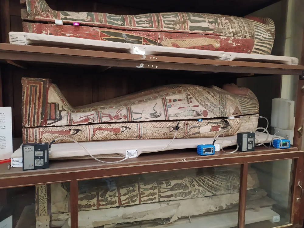 Active sampling with sorbent tubes of the air within three sarcophagi from the Late Period in the exhibition area of the Egyptian Museum in Cairo