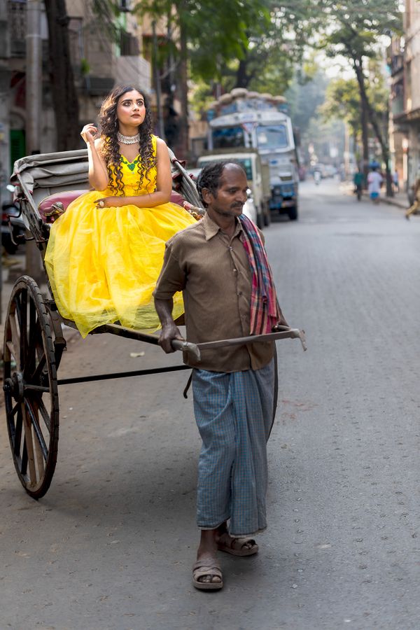 Ferry by Hand pulled Rickshaw still ply in the street of Kolkata on daily needs thumbnail