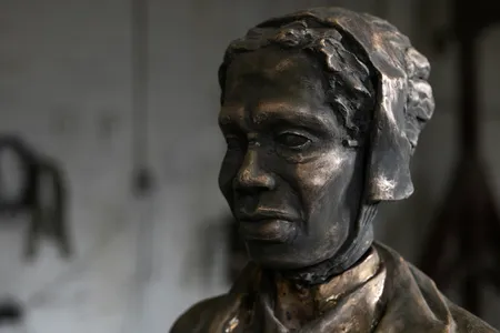 A close-up of Sojourner Truth&rsquo;s face in statue created by Woodrow Nash. An 1883 New York Times obituary described Truth&rsquo;s &ldquo;tall, masculine-looking figure&rdquo; and &ldquo;deep, guttural, powerful voice.&rdquo;