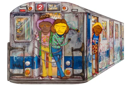 1980,&nbsp;OSGEMEOS, mixed media with sequins on MDF, 2020