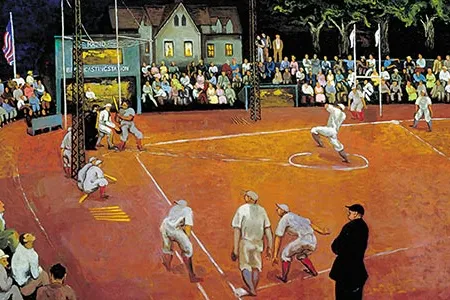 Baseball at Night by Russian-born Morris Kantor depicts a dusty contest in West Nyack, New York, that might induce nostalgia in some viewers today.