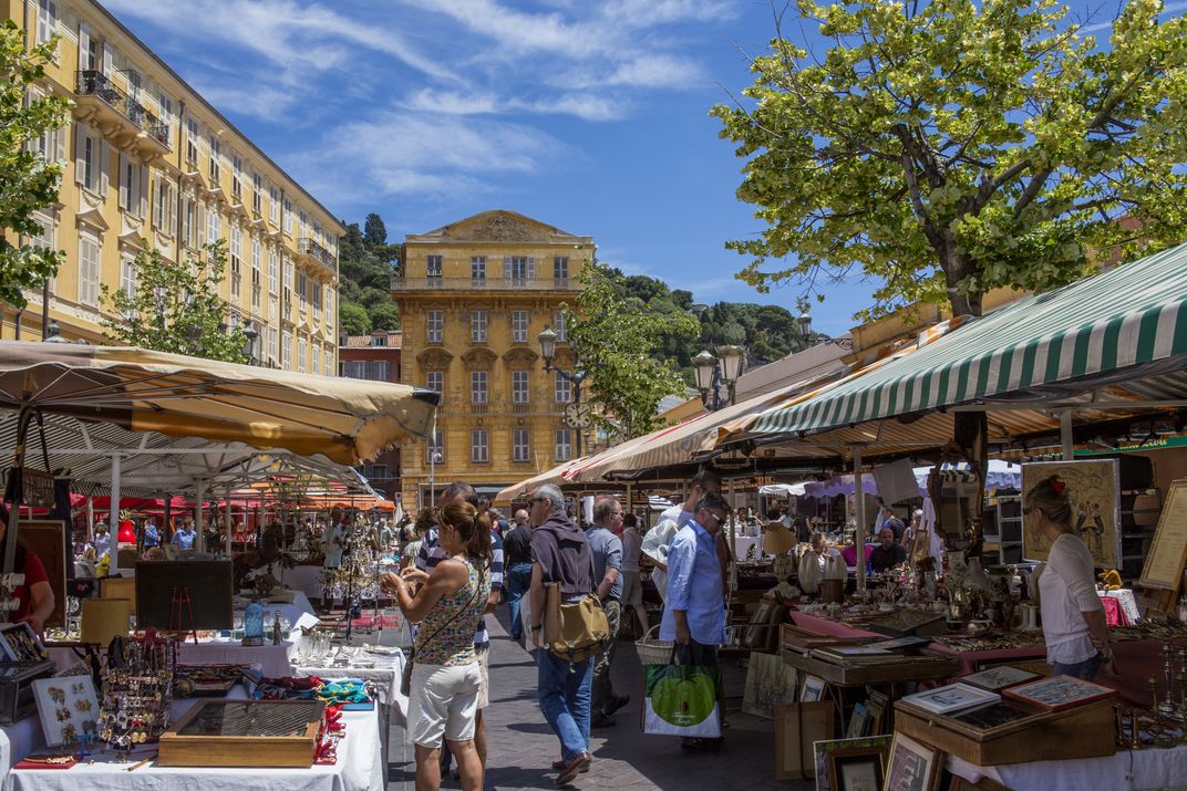 A bustling market in Lyon