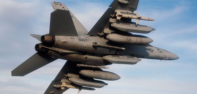 No soft underbelly here: The EA-18G Growler hauls missiles, fuel tanks, and electronic warfare pods.