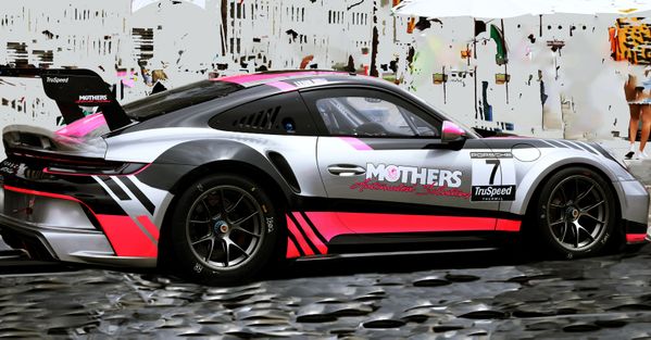 Mothers Racing Porsche on Display with on lookers walking by thumbnail