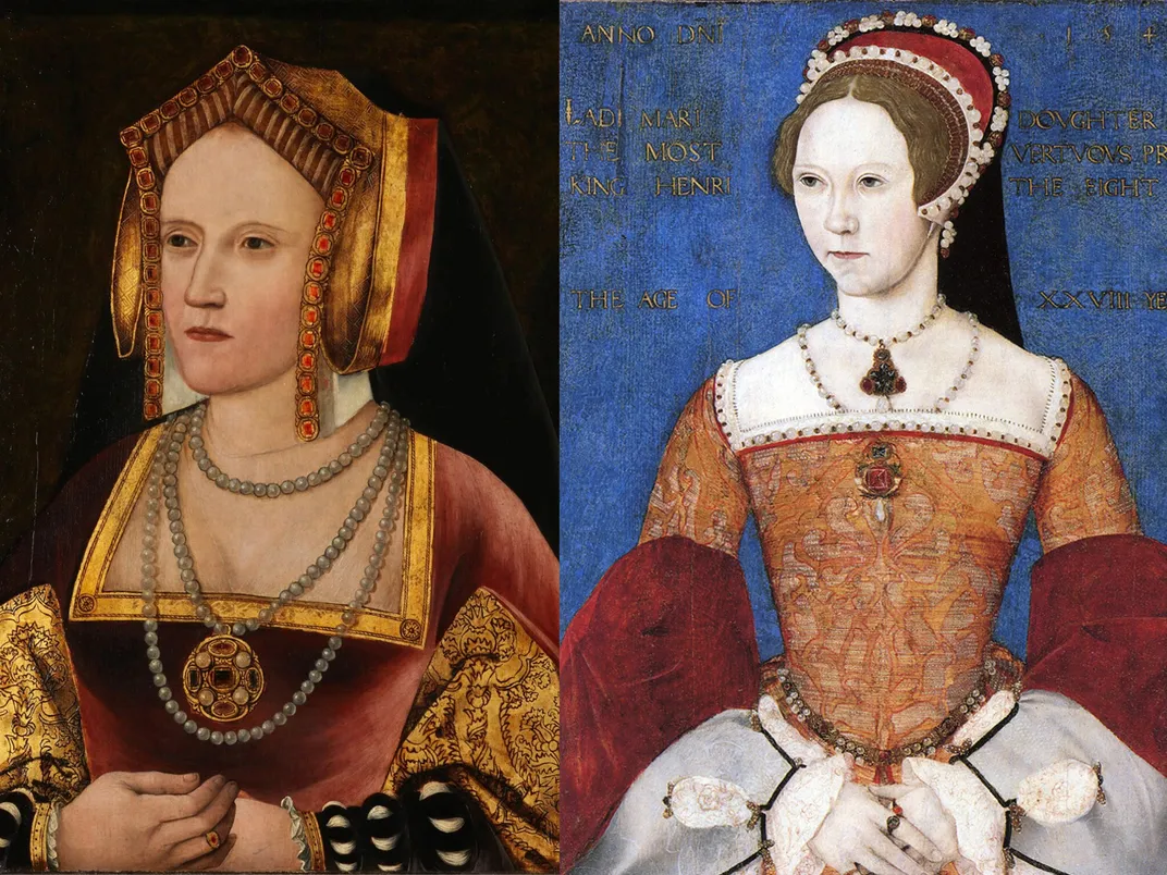 Catherine of Aragon (left) and her daughter, the future Mary I (right)