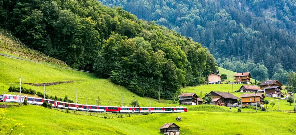  Traveling through the Alpine countryside by train 