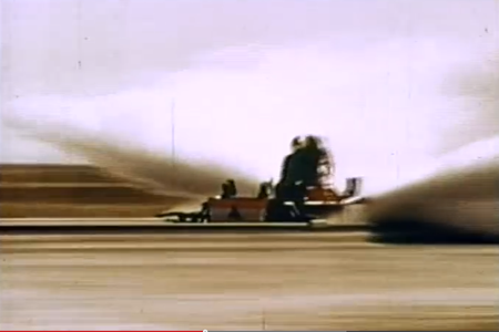 John Stapp executes his record-breaking 1954 rocket sled run 