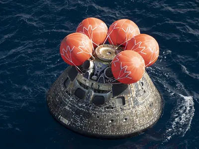 The Orion spacecraft after landing in the Pacific Ocean.