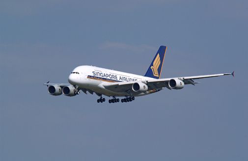 The world's largest airliner, the Airbus A380, makes its first commercial flight.