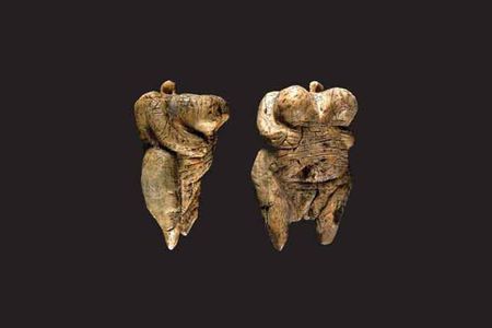 Two views of the curvy "Venus of Hohle Fels."