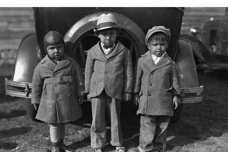 Left to right: Newton Poolaw (Kiowa), Jerry Poolaw (Kiowa), Elmer Thomas Buddy Saunkeah (Kiowa). Mountain View, Oklahoma, ca. 1928