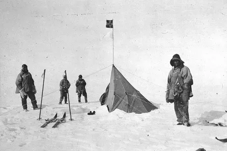 Robert Falcon Scott (far left) and his crew at the South Pole in January 1912