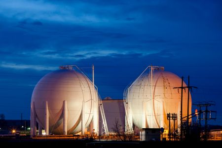 A natural gas storage tank at the Cenex oil refinery in Montana.