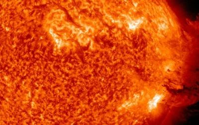 A medium-size solar flare with a coronal mass ejection, captured by the Solar Dynamics Observatory on June 7, 2011