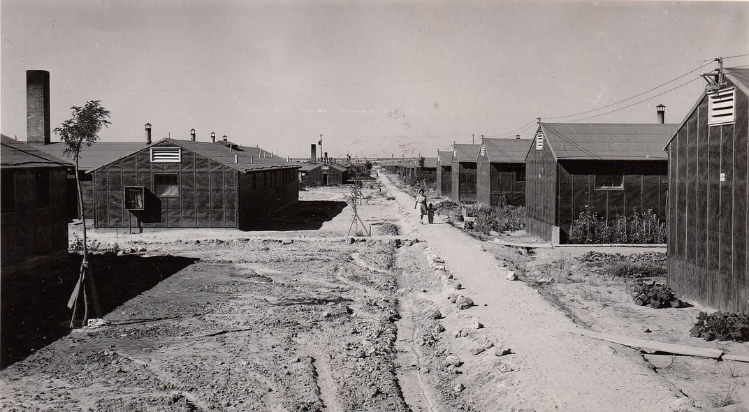 An August 1943 photo of the barracks at Minidoka