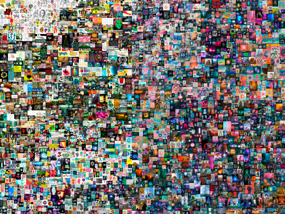 A stitched-together panorama of 5,000 individual drawings, all visible as small squares of many colors 