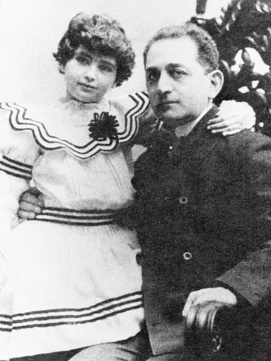 A portrait of publisher Adolph Ochs, who bought the New York Times in 1896, and his daughter, Iphigene