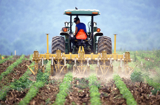 Person on a tractor tilling farm land