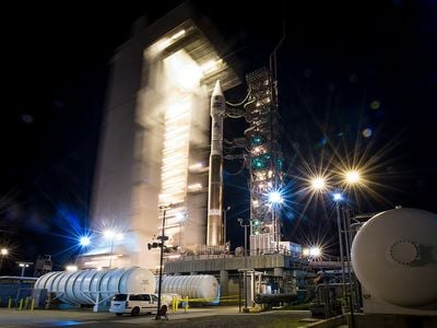 Landsat 8 sits in a United Launch Alliance Atlas-V rocket last night, ready for its 1:00 pm EST launch.