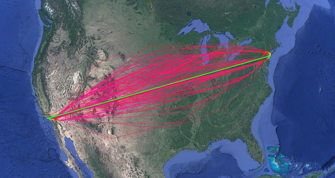 The daily flight from JFK to LAX 