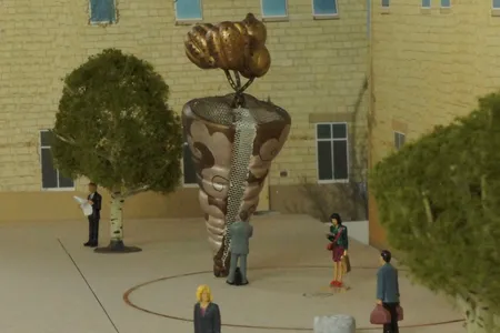 A model of the planned artwork for downtown Albuquerque memorializing the landmark case that expanded the rights of Asian Americans.