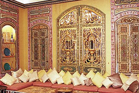 The "Turkish Room" was created from pieces of the interior of a 19th-century Damascus mansion.