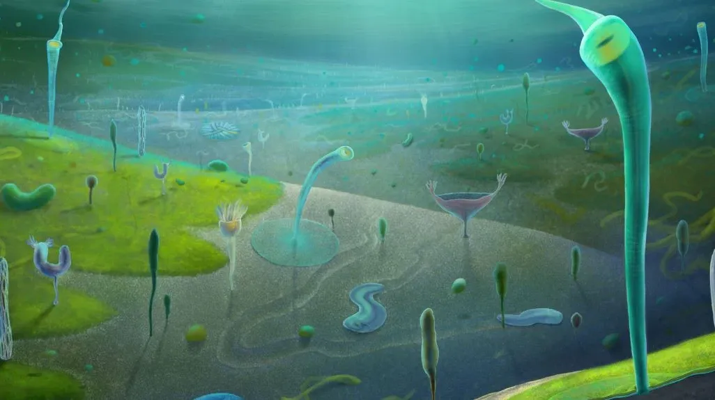 alien-like underwater environment with strange life forms