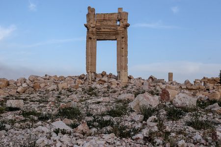 Ruins of the temple of Baalshamin destroyed by ISIS militants in Palmyra, taken after government forces retook the city.