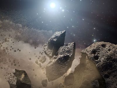 Artist’s conception of a broken-up asteroid