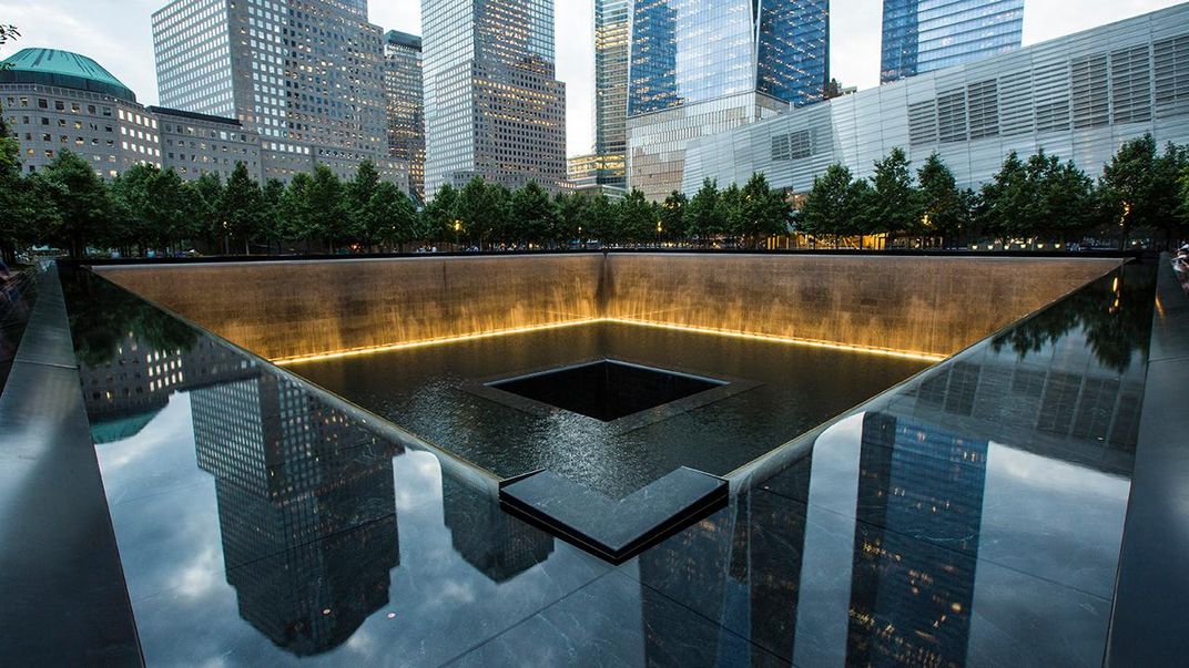 View of 9/11 memorial reflecting pool