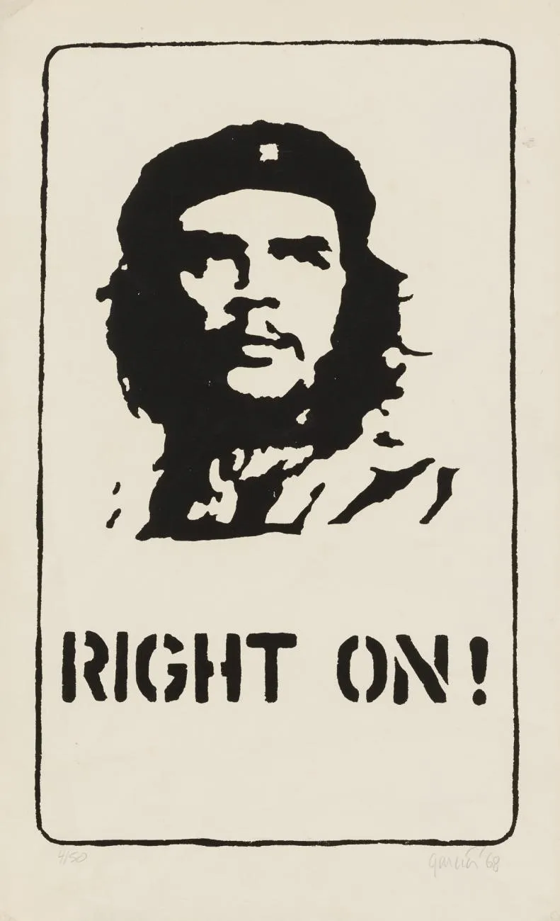 A black print of Che Guevara on an off white background