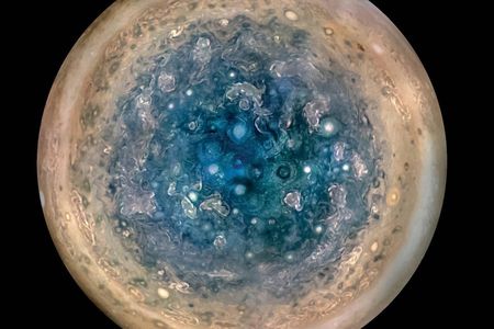 Jupiter's South Pole is a cluster of dramatic storms.