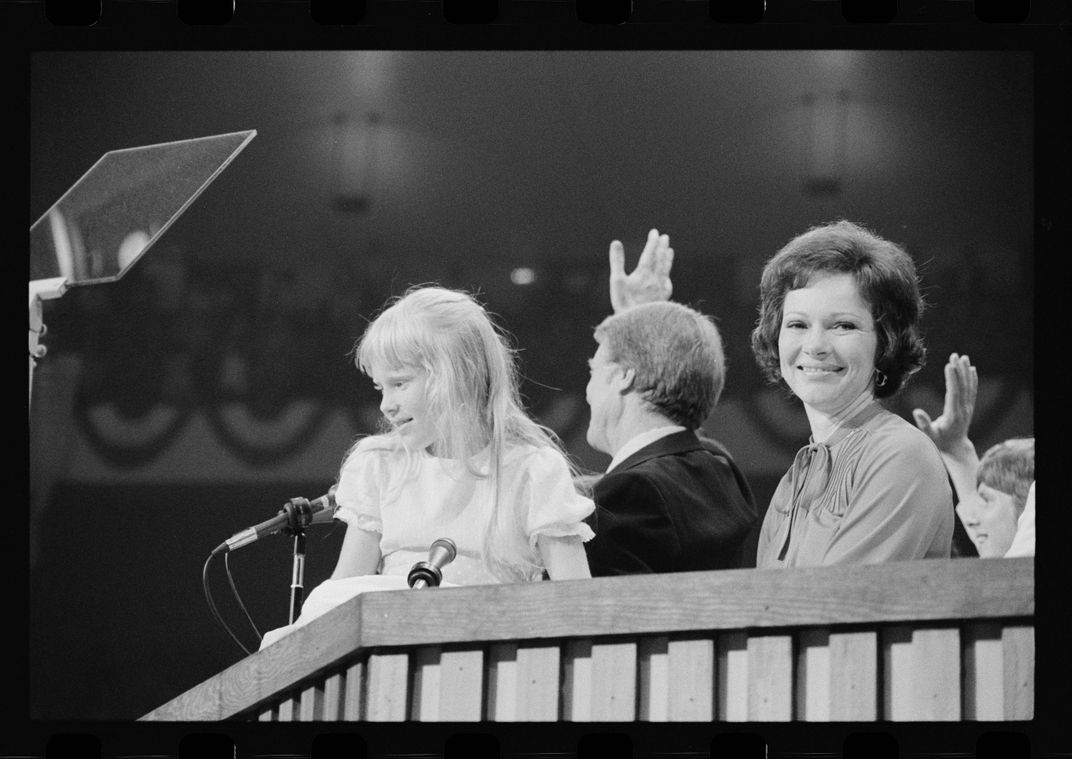 Rosalynn and Jimmy with their daughter, Amy, at the Democratic National Convention in July 1976