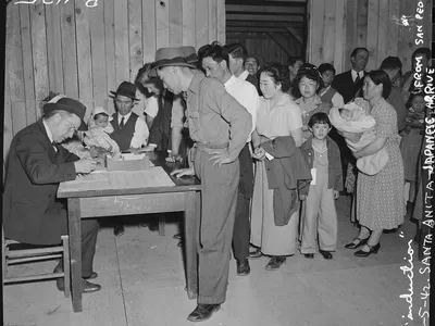 Japanese Americans were forced to leave behind their homes and belongings, then report to incarceration sites.