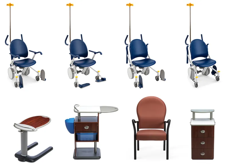 Top: Michael Graves Design Group and Stryker Medical, Prime Transport Chair. Bottom: The Stryker Patient Suite.
