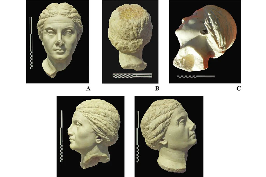Illustrations of the sculpture of the head of a woman (photographs by A.B. Biernacki)
