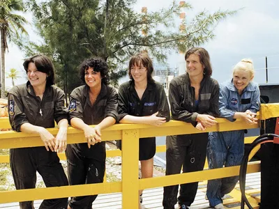 NASA opened U.S. spaceflight to women in 1978. Five of the six women the agency selected that year—(from left) Sally Ride, Judy Resnik, Anna Fisher, Kathy Sullivan, and Rhea Seddon—were all Girl Scouts.