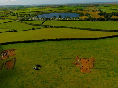 An aerial image of the excavation site in Cumbria