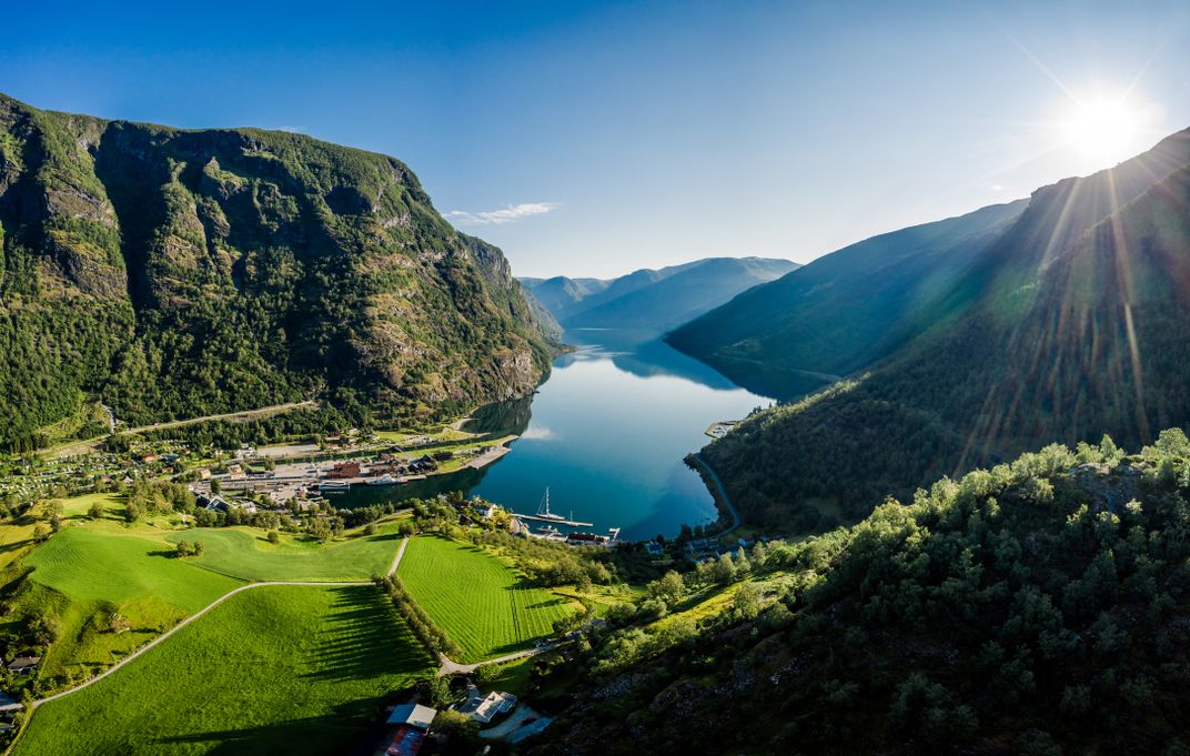 The village of Flam, located at the foot of the Aurlandsfjord