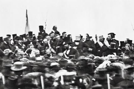 The only known image of Abraham Lincoln at Gettysburg was uncovered in 1952 at the National Archives.  It was taken by photographer Mathew Brady.
