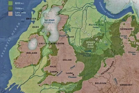 A map of Doggerland, which once connected Britain to mainland Europe