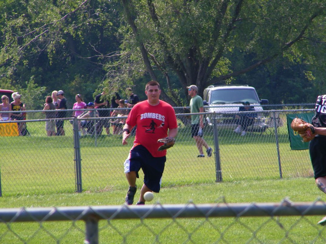 My son playing softball at the Saydel High School Annual Labor Day
