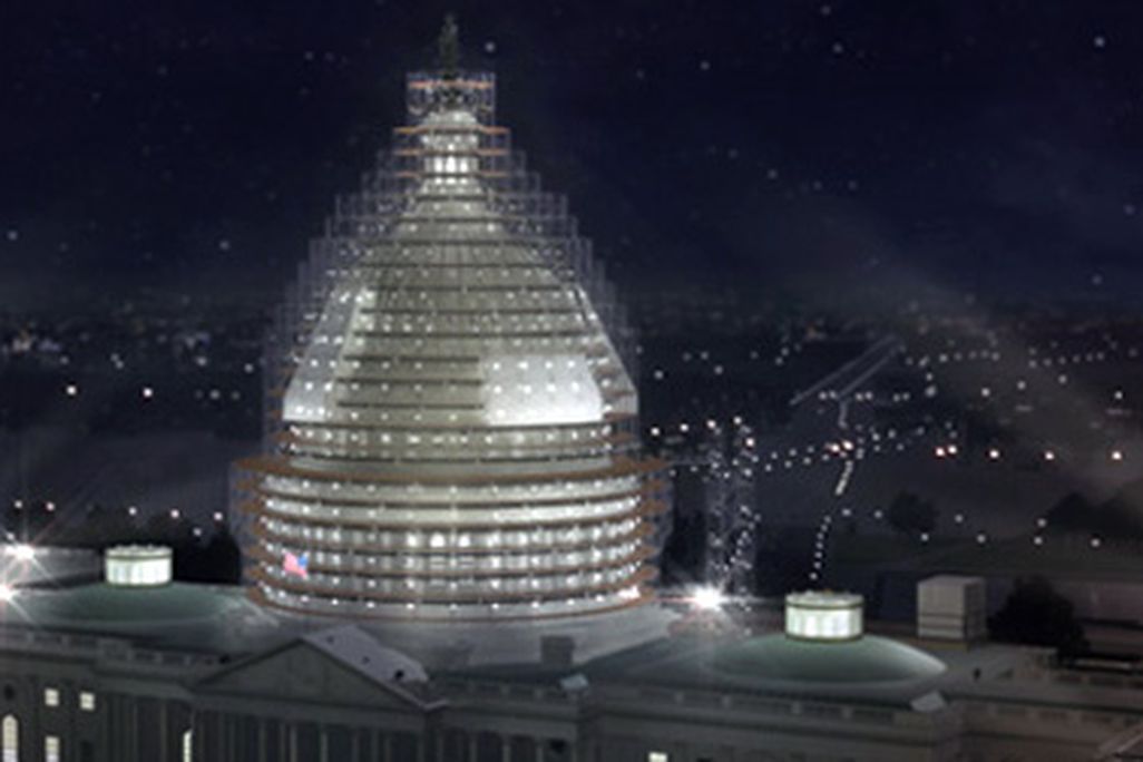 Rendering of the scaffolding that will surround the dome during its restoration.
